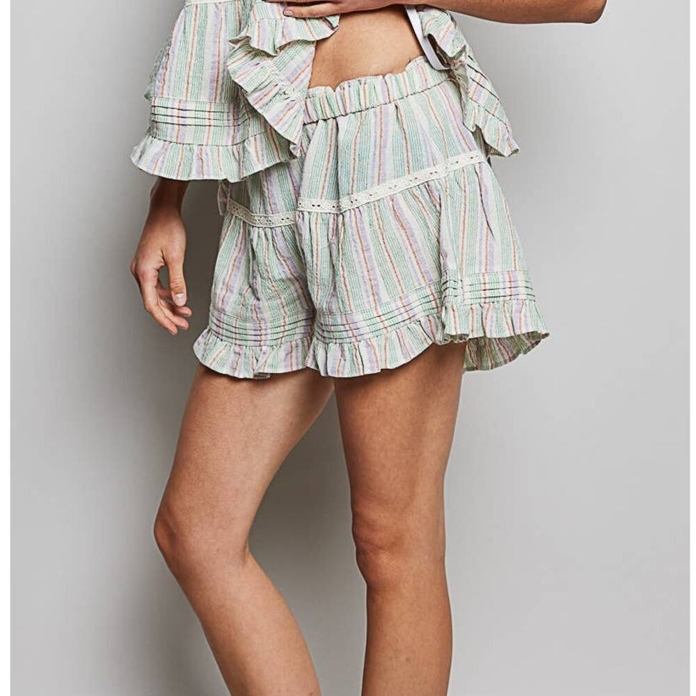 POL Pastel Striped Eyelet Trim Ruffle Shorts Size S